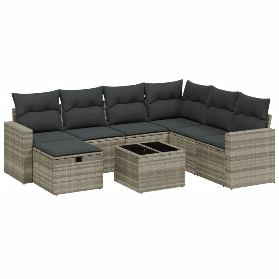 Salon de jardin 8 pcs avec coussins gris clair résine tressée - 2