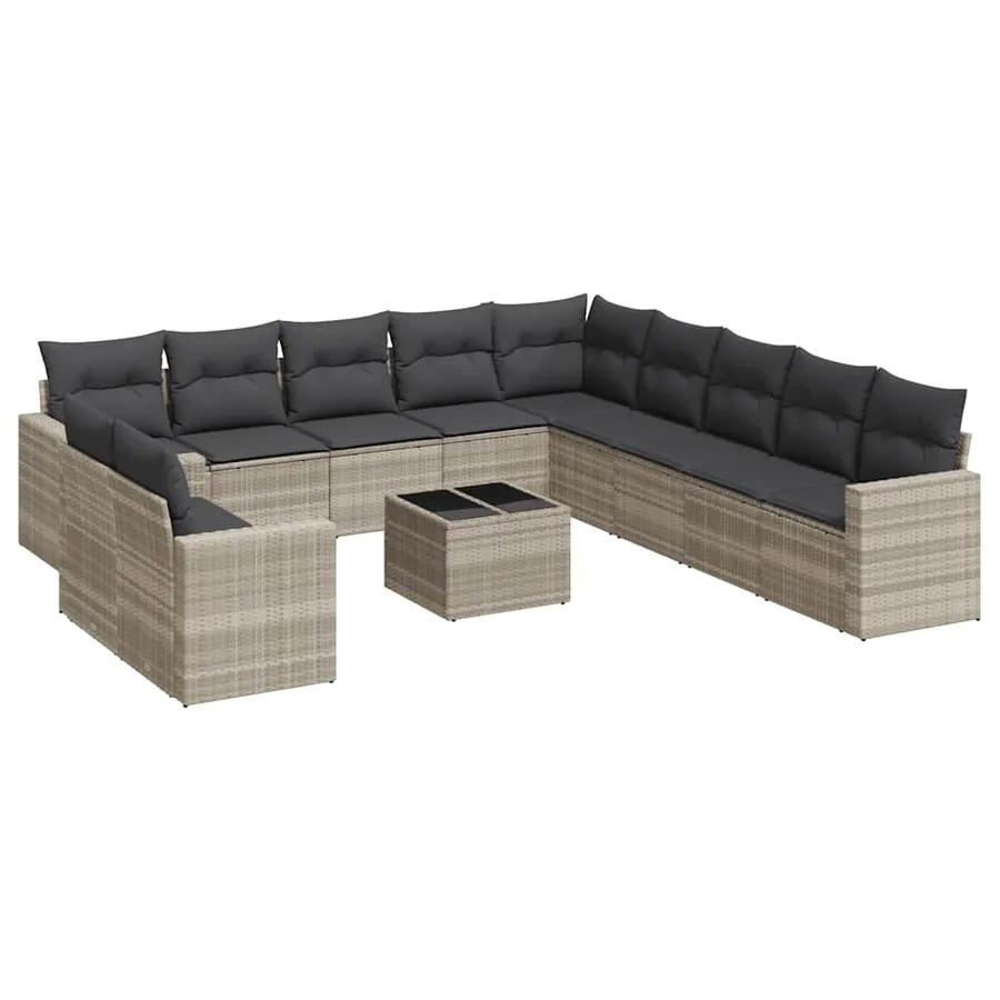 Salon de jardin avec coussins 12 pcs gris clair résine tressée - 2