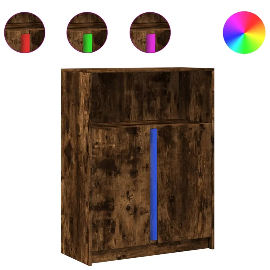 Buffet avec LED chêne fumé 77x34x100 cm bois d'ingénierie - 2