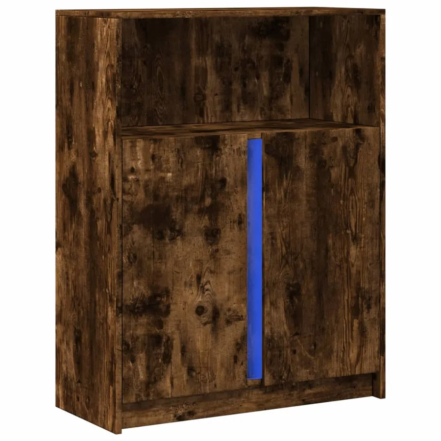 Buffet avec LED chêne fumé 77x34x100 cm bois d'ingénierie - 3