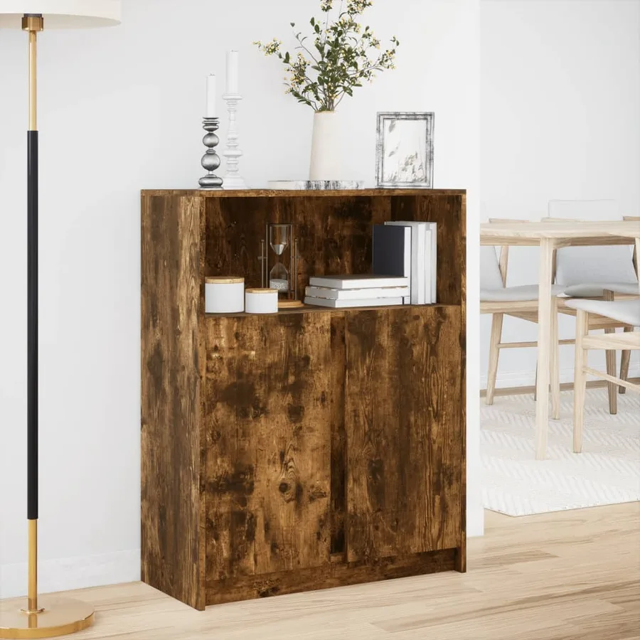Buffet avec LED chêne fumé 77x34x100 cm bois d'ingénierie - 4