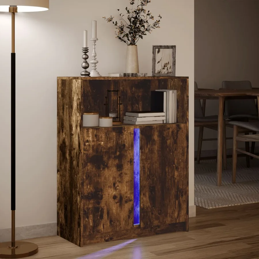 Buffet avec LED chêne fumé 77x34x100 cm bois d'ingénierie - 5