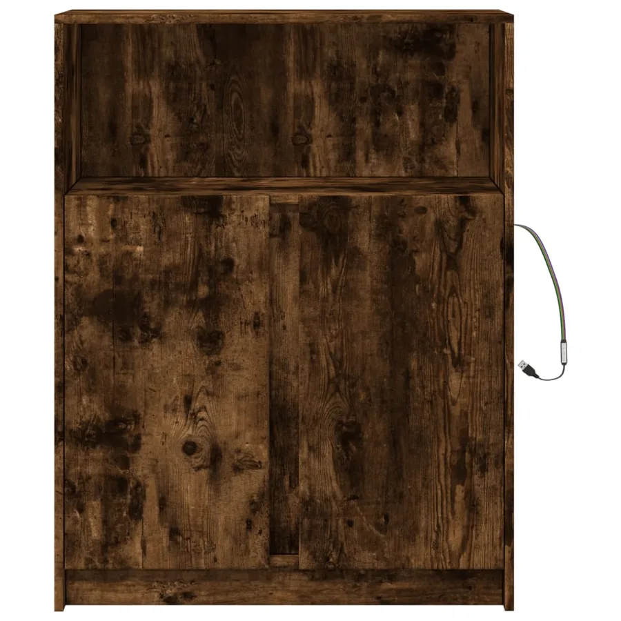 Buffet avec LED chêne fumé 77x34x100 cm bois d'ingénierie - 6