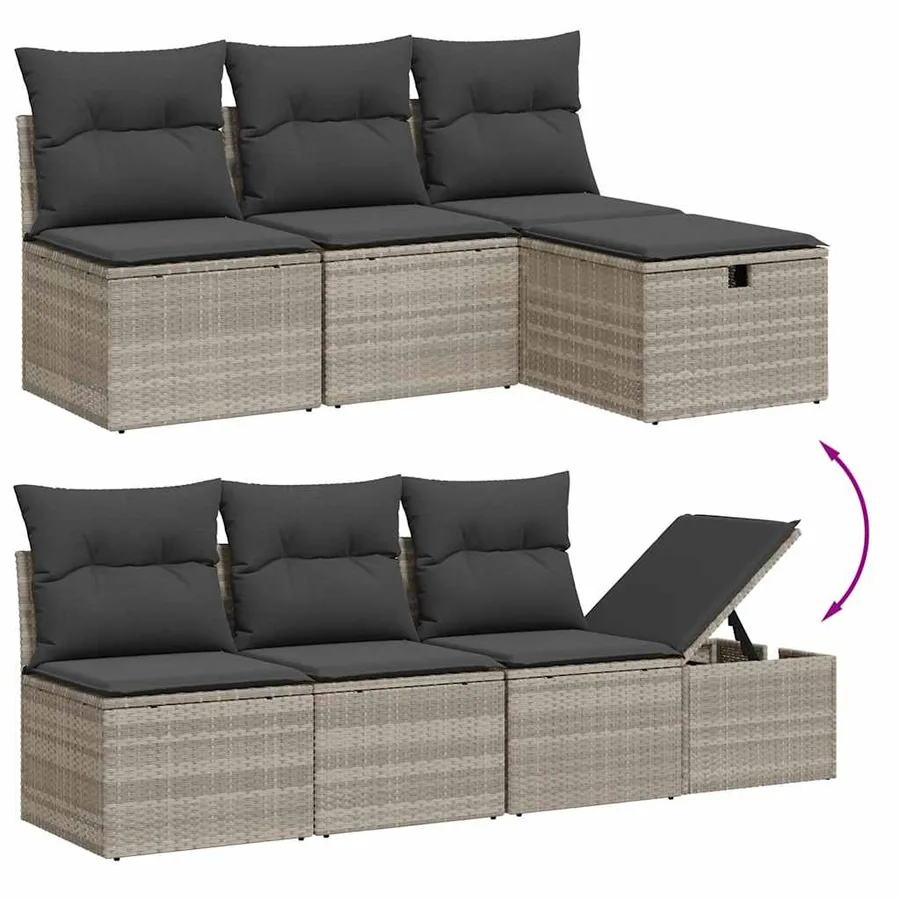 Salon de jardin 9 pcs avec coussins gris clair résine tressée - 10