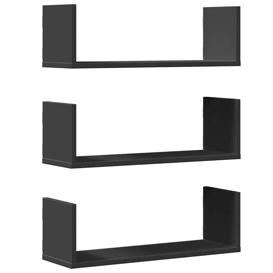 Étagères murales 3 pcs noir 58x18x18 cm bois d'ingénierie - 2