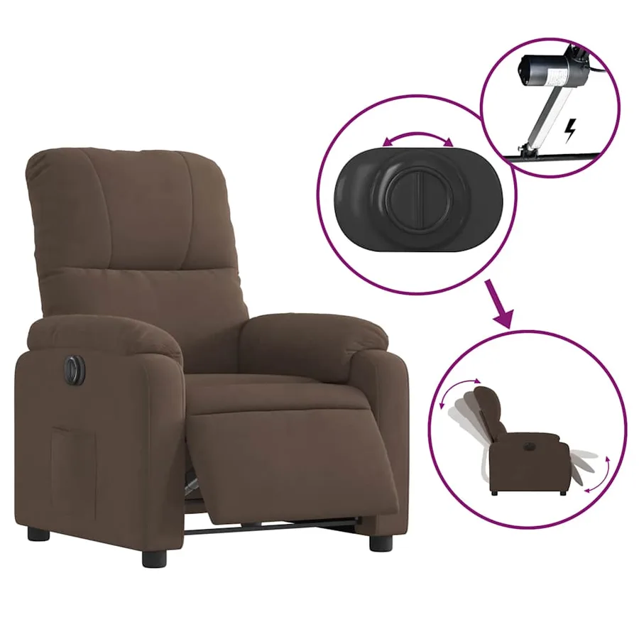 Fauteuil inclinable électrique marron tissu microfibre - 6