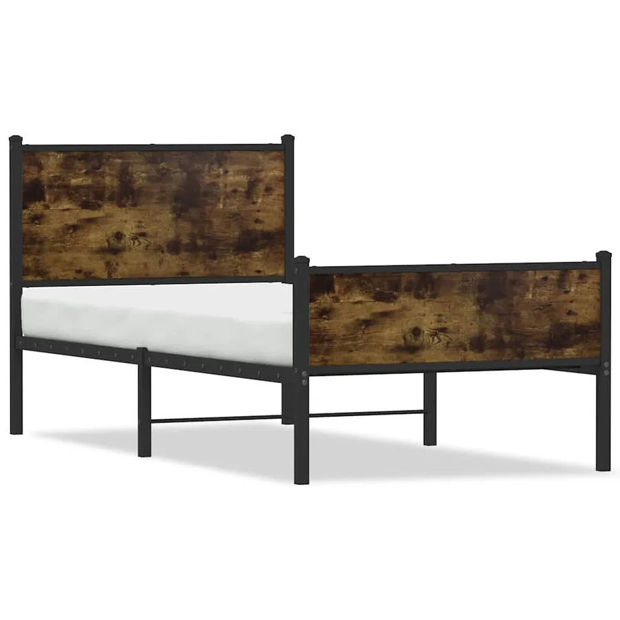 Cadre de lit en métal sans matelas chêne fumé 75x190 cm - 2