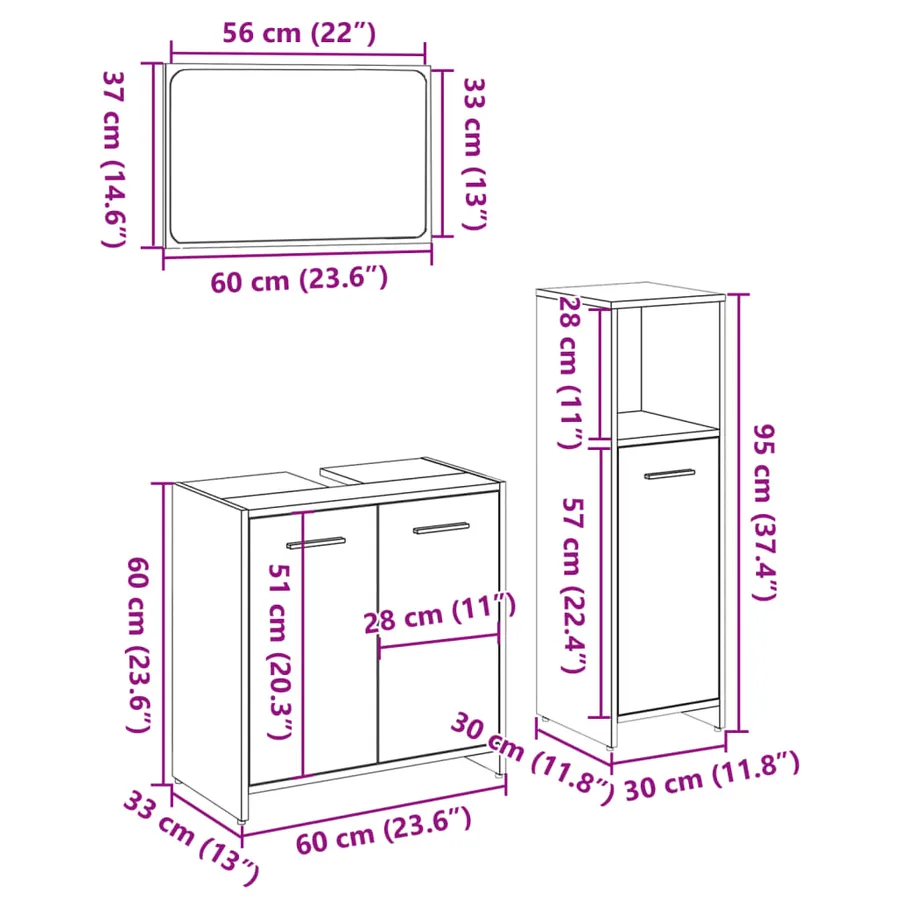 Ensemble de meubles de salle de bain 3 pcs chêne sonoma - 12