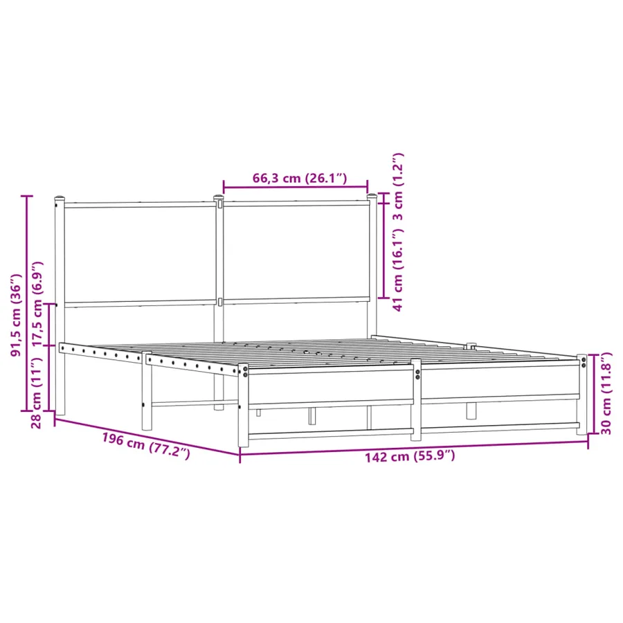 Cadre de lit en métal sans matelas chêne marron 137x190 cm - 10