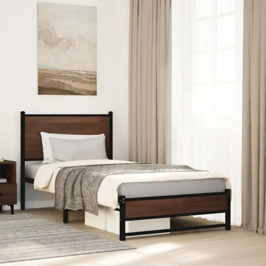 Cadre de lit en métal sans matelas chêne marron 90x190 cm