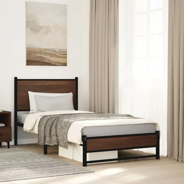 Cadre de lit en métal sans matelas chêne marron 90x190 cm
