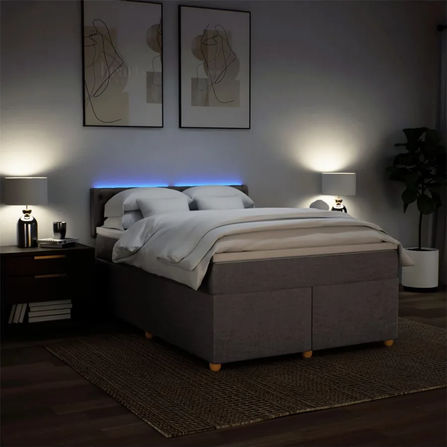 Sommier à lattes de lit avec matelas Taupe 140x190 cm Tissu - 5