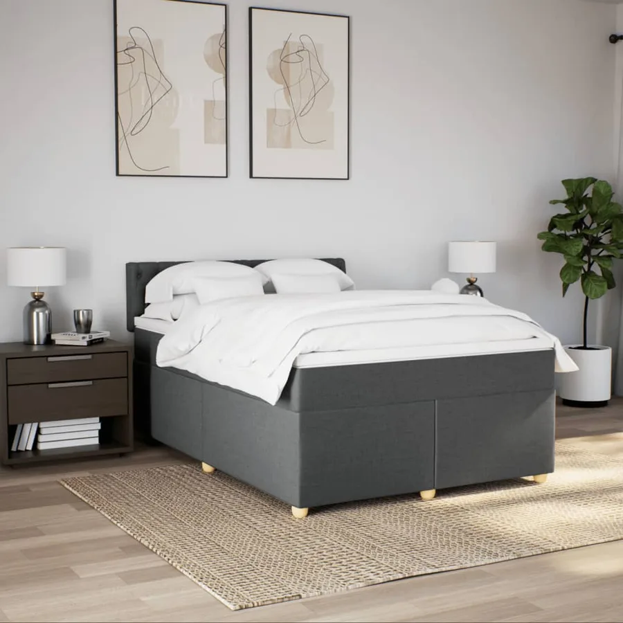 Sommier à lattes de lit avec matelas Gris foncé 160x200cm Tissu - 4