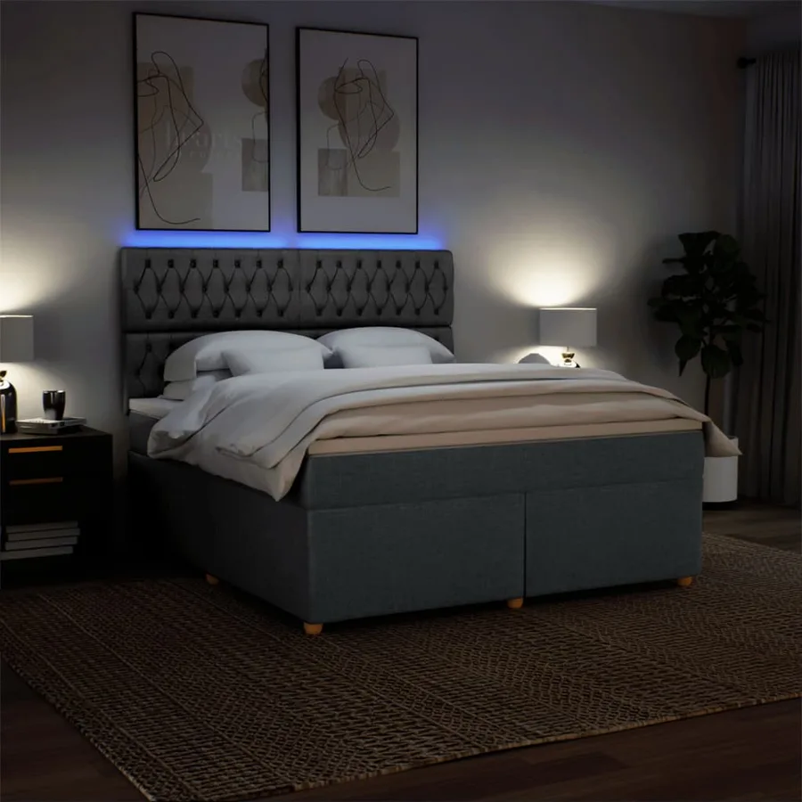 Sommier à lattes de lit avec matelas Gris foncé 180x200cm Tissu - 5