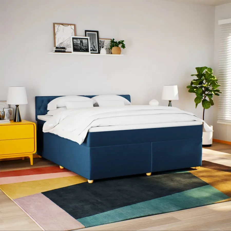 Sommier à lattes de lit avec matelas Bleu 180x200 cm Tissu - 4