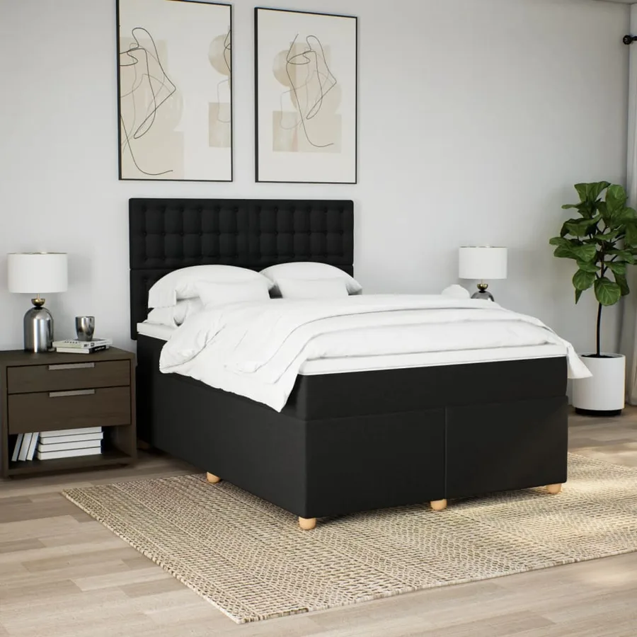 Sommier à lattes de lit avec matelas Noir 140x200 cm Tissu - 4