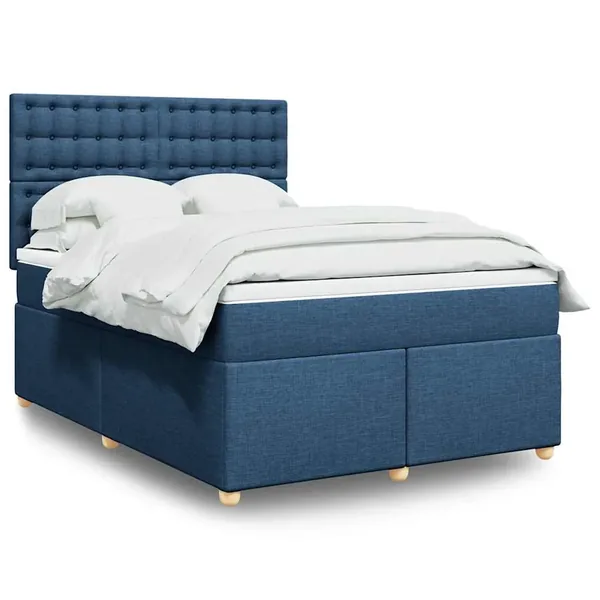 Sommier à lattes de lit avec matelas Bleu 140x190 cm Tissu