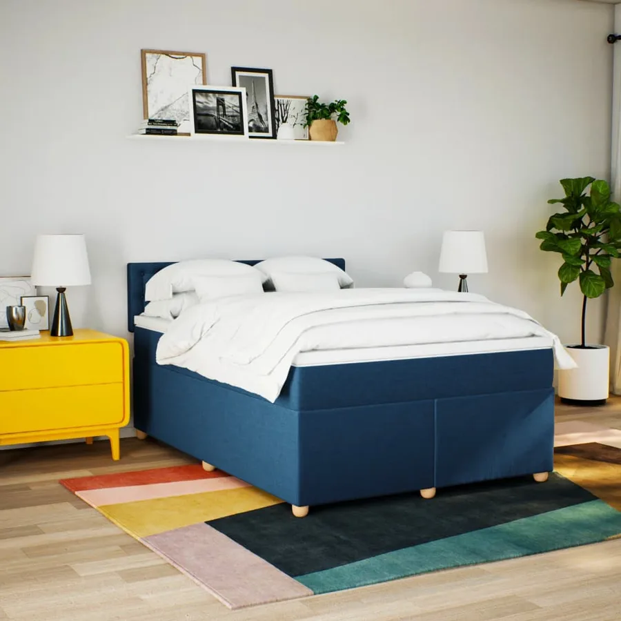 Sommier à lattes de lit avec matelas Bleu 160x200 cm Tissu - 5