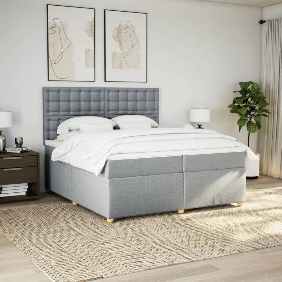 Sommier à lattes de lit avec matelas Gris clair 200x200cm Tissu - 4
