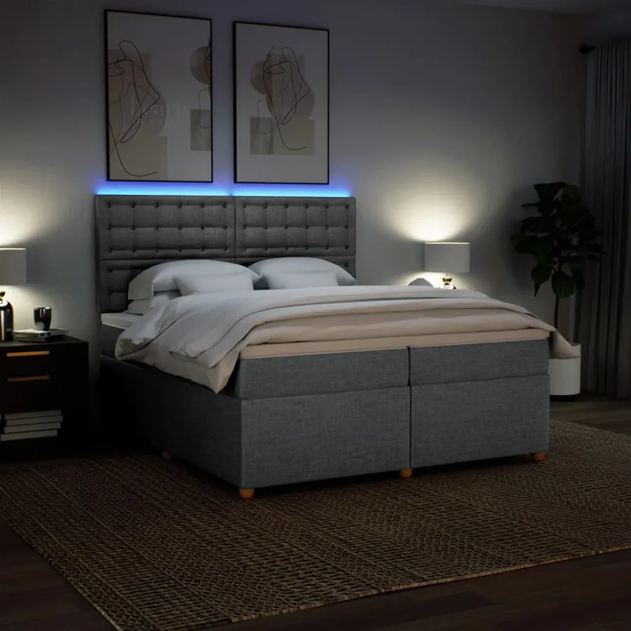 Sommier à lattes de lit avec matelas Gris clair 200x200cm Tissu - 5