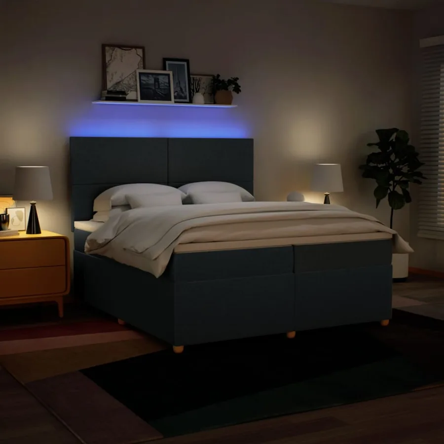 Sommier à lattes de lit avec matelas Bleu 200x200 cm Tissu - 5