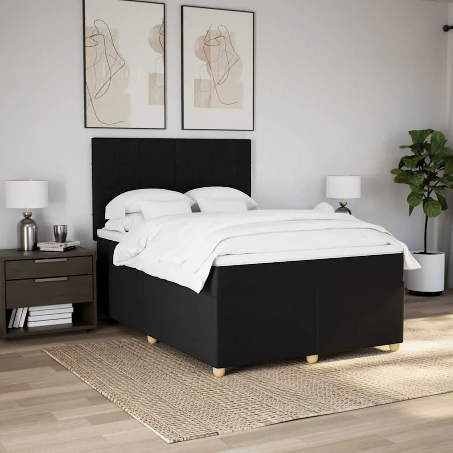 Sommier à lattes de lit avec matelas Noir 160x200 cm Tissu - 4