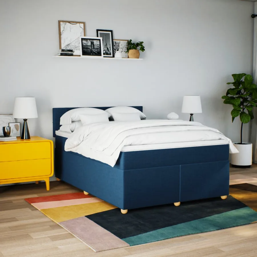 Sommier à lattes de lit avec matelas Bleu 160x200 cm Tissu - 3