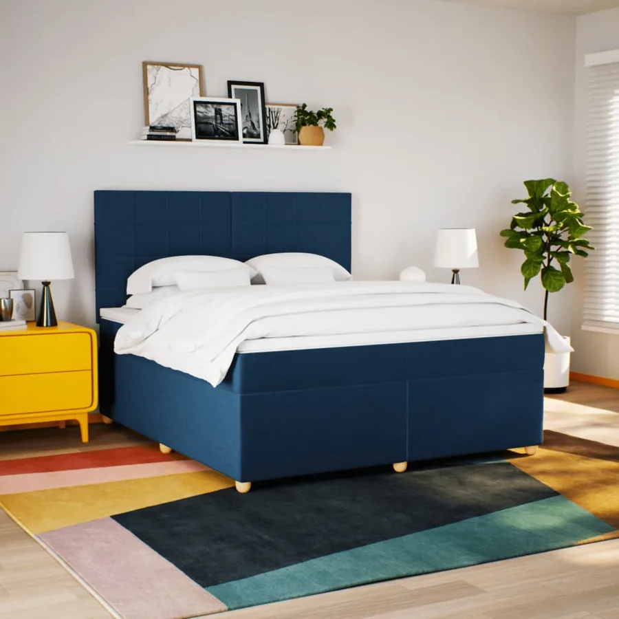 Sommier à lattes de lit avec matelas Bleu 180x200 cm Tissu - 3