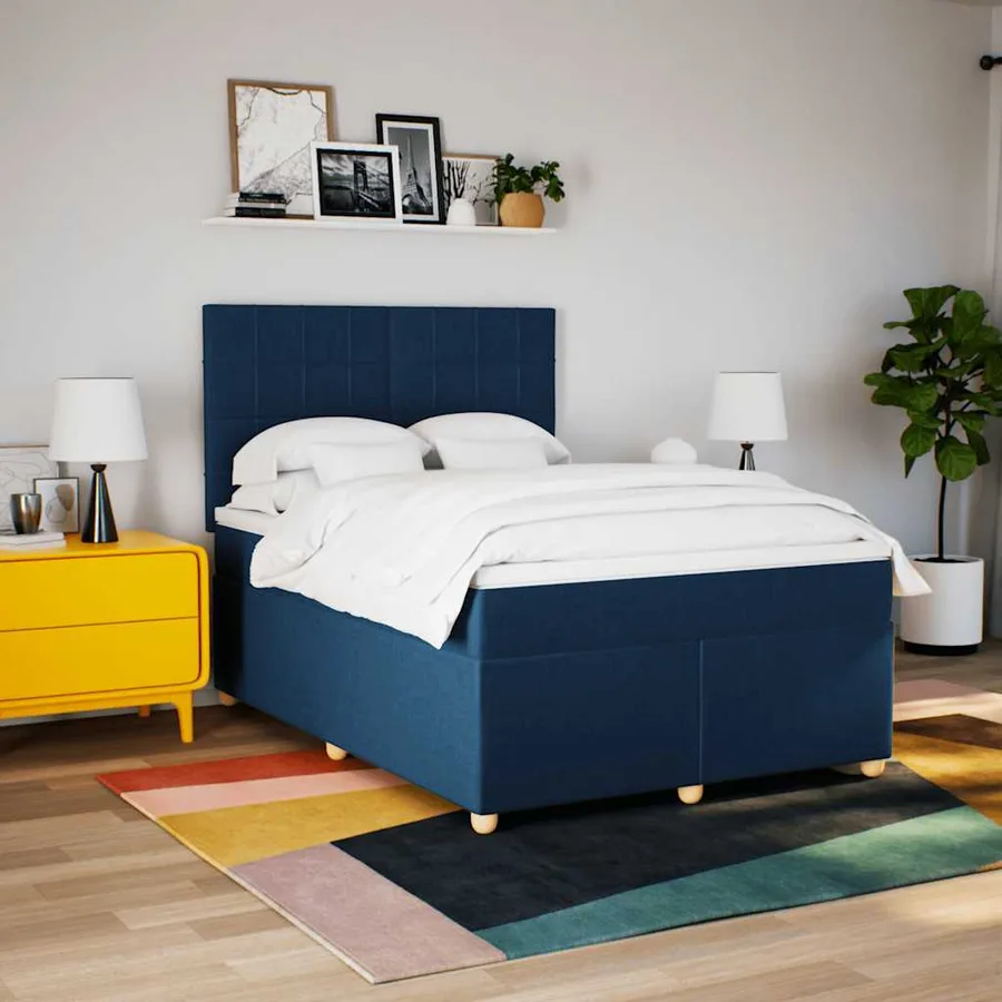 Sommier à lattes de lit avec matelas Bleu 140x190 cm Tissu - 3