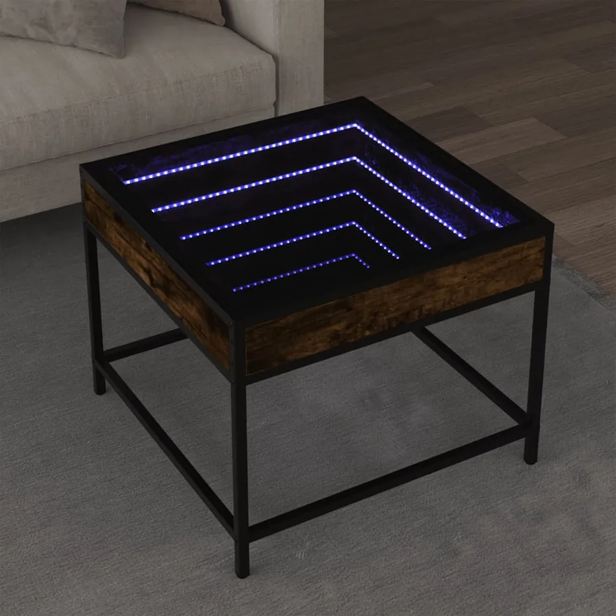 Table basse avec LED Infinity chêne fumé 50x50x41 cm