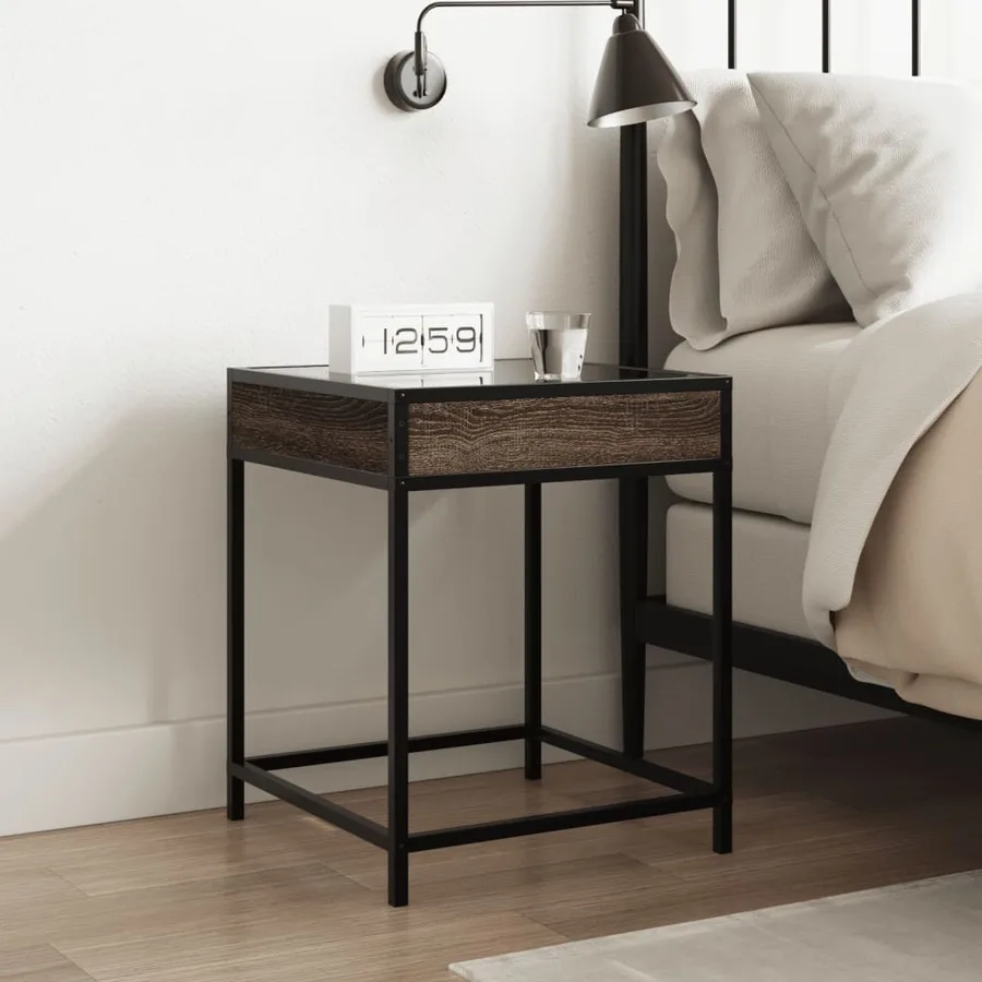 Table de chevet avec LED infini chêne marron 40x40x51 cm - 4