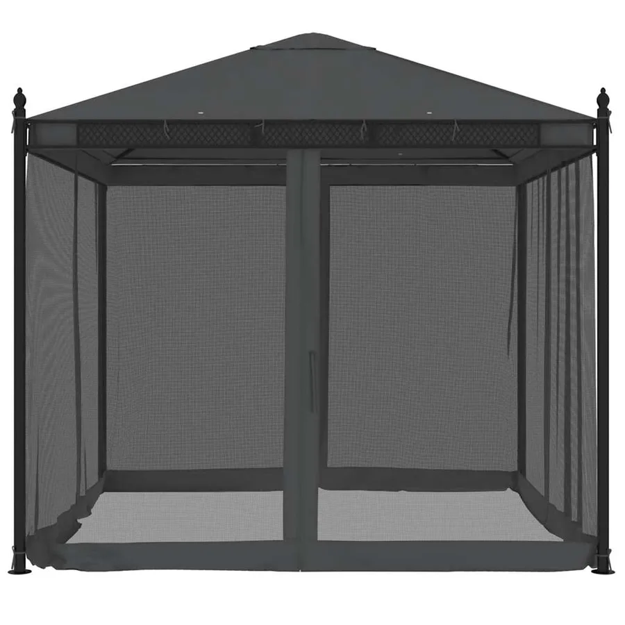 Tonnelle avec parois en filet anthracite 2,93x2,93 m acier - 3