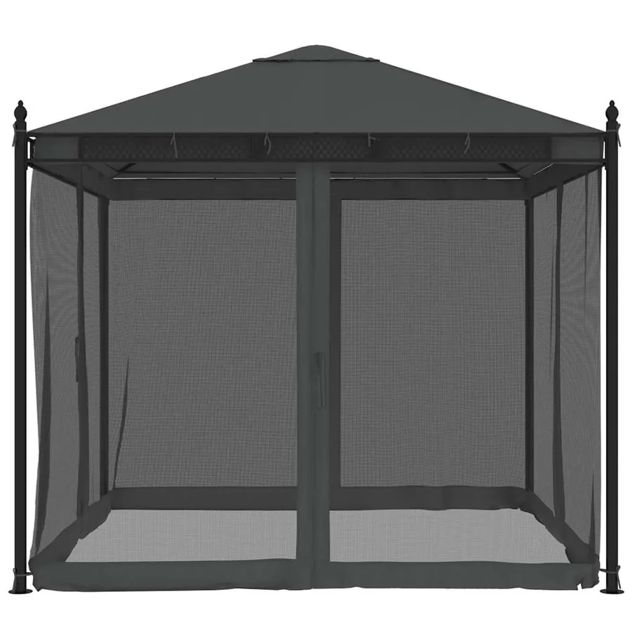 Tonnelle avec parois en filet anthracite 2,93x2,93 m acier - 4