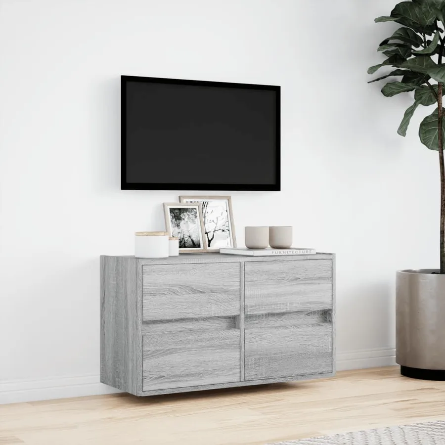 Meuble TV mural avec lumières LED sonoma gris 80x31x45 cm - 4