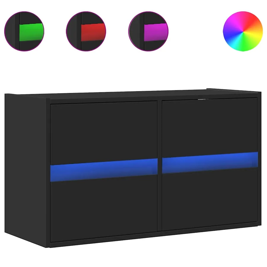 Meuble TV mural avec lumières LED noir 80x31x45 cm - 2