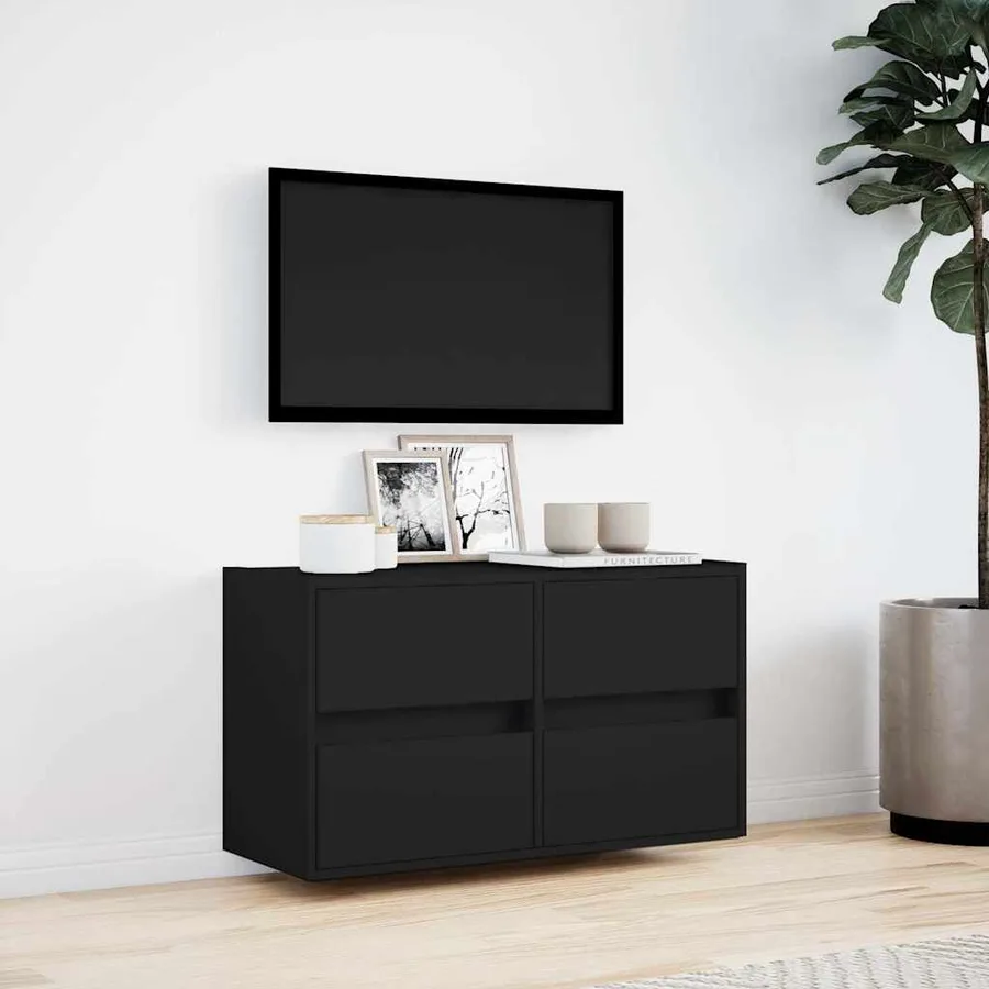 Meuble TV mural avec lumières LED noir 80x31x45 cm - 4