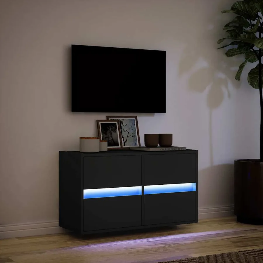 Meuble TV mural avec lumières LED noir 80x31x45 cm - 5