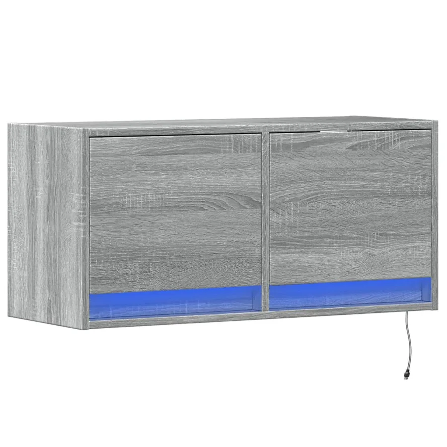 Meuble TV mural avec lumières LED sonoma gris 80x31x35 cm - 3