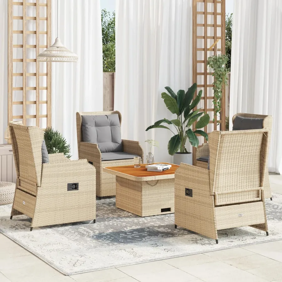 Salon de jardin avec coussins 5 pcs beige résine tressée