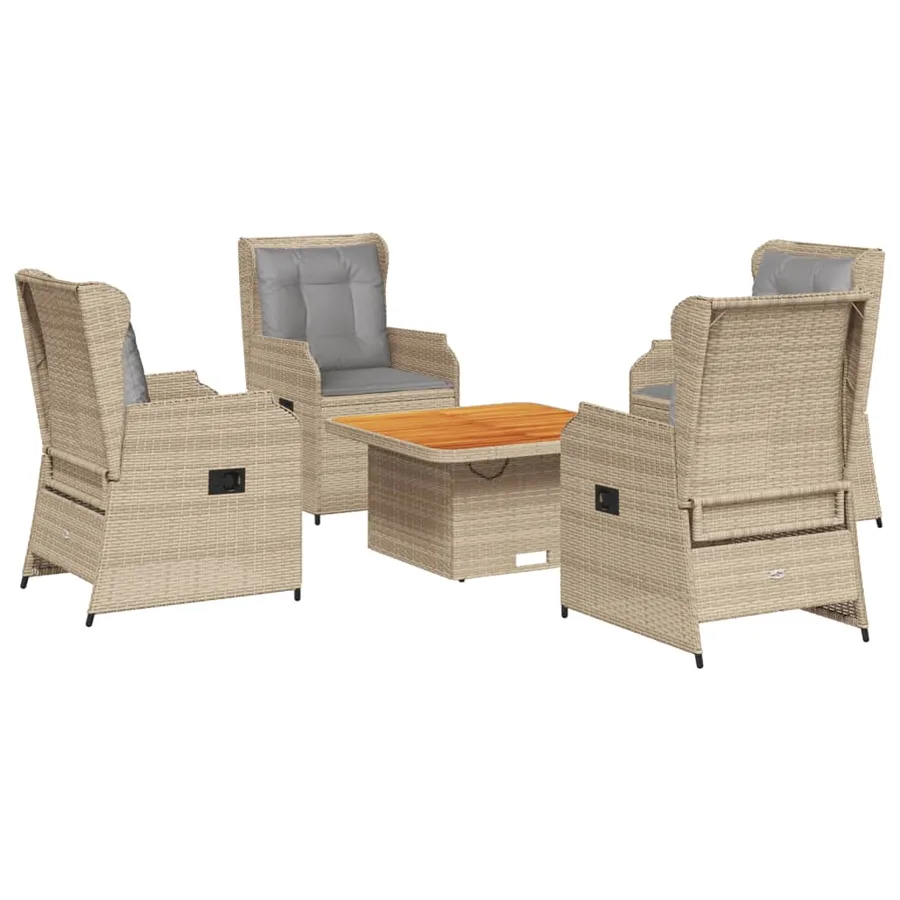 Salon de jardin avec coussins 5 pcs beige résine tressée - 2
