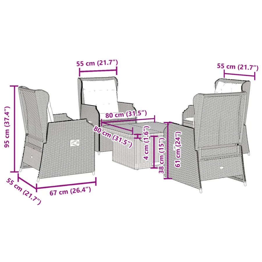 Salon de jardin avec coussins 5 pcs beige résine tressée - 9