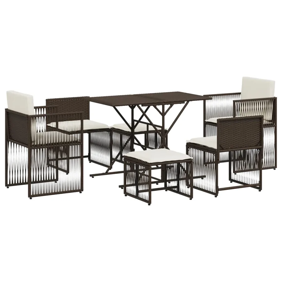 Ensemble à manger de jardin et coussins 7 pcs marron rotin - 2