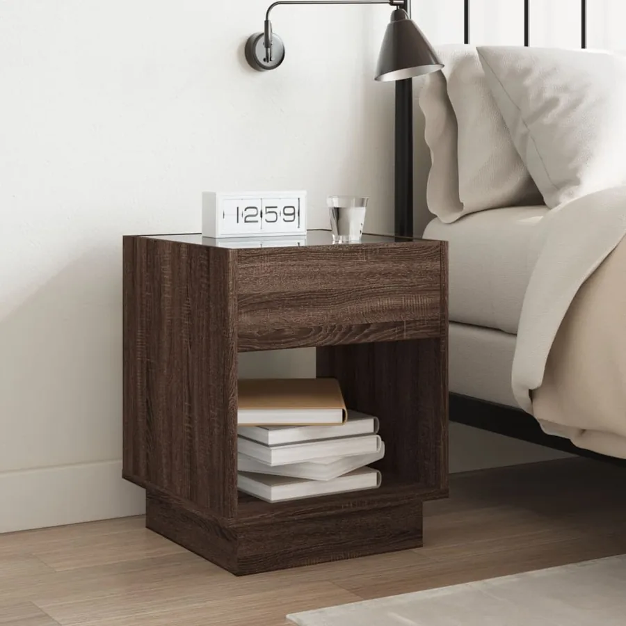 Table de chevet avec LED infini chêne marron 40x40x50 cm - 4