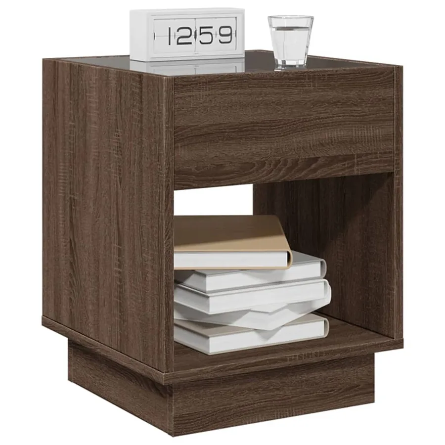 Table de chevet avec LED infini chêne marron 40x40x50 cm - 5