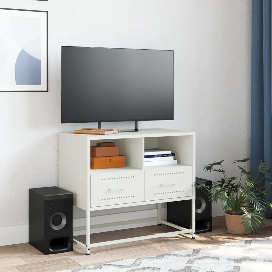 Meuble TV blanc 68x39x60,5 cm acier - 3