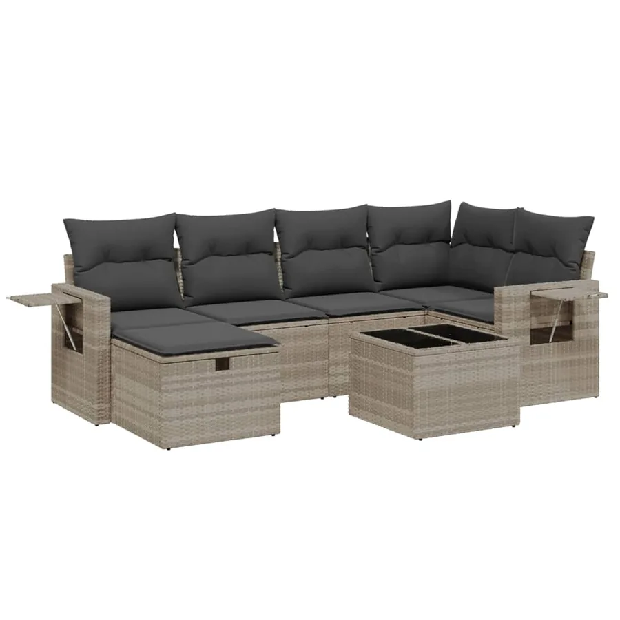 Salon de jardin avec coussins 7 pcs gris clair résine tressée - 2