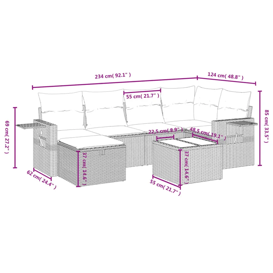 Salon de jardin avec coussins 7 pcs gris clair résine tressée - 4