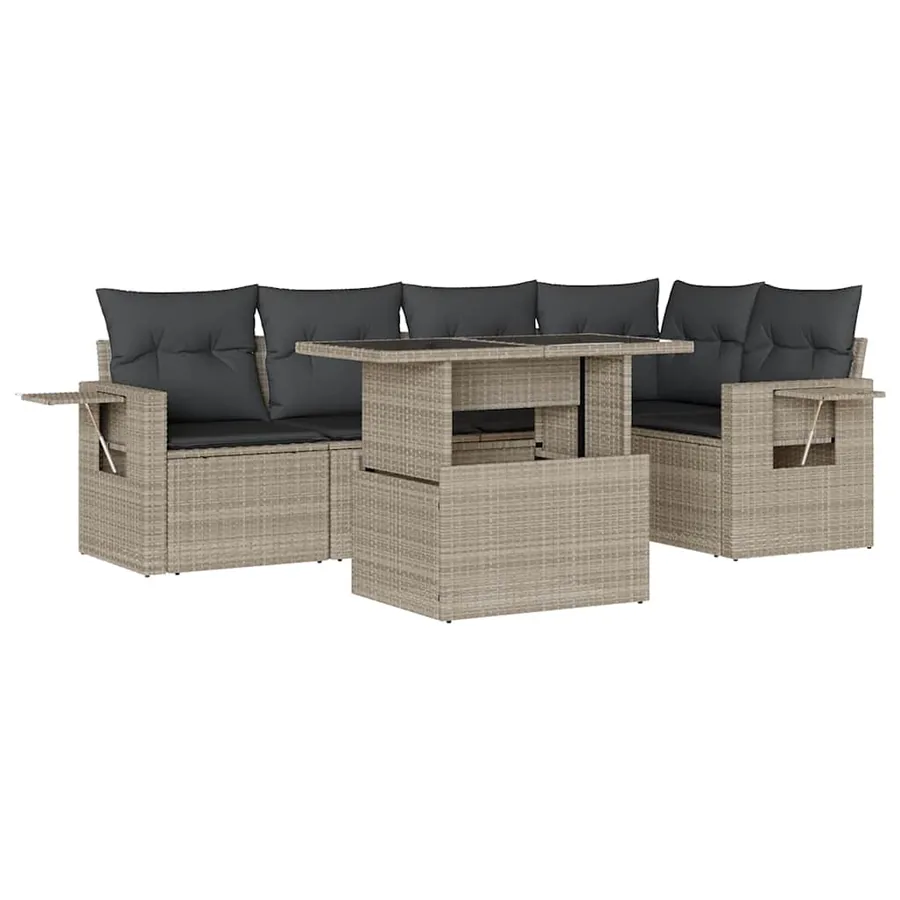 Salon de jardin 6 pcs avec coussins gris clair résine tressée - 2