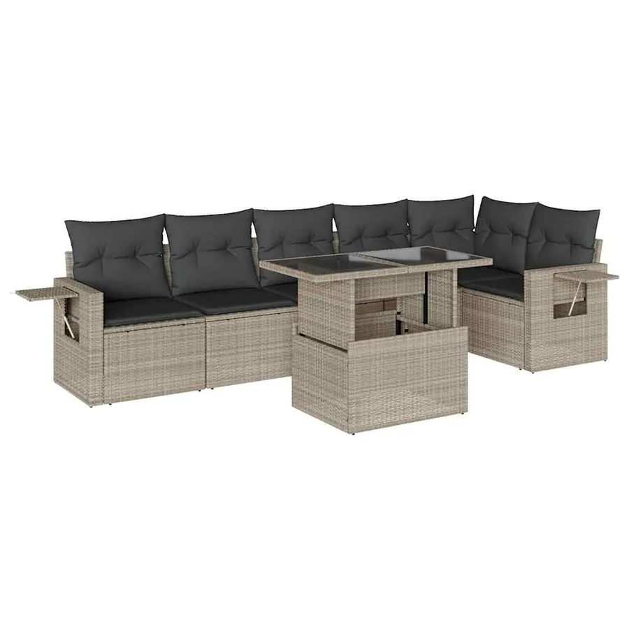 Salon de jardin avec coussins 7 pcs gris clair résine tressée - 2