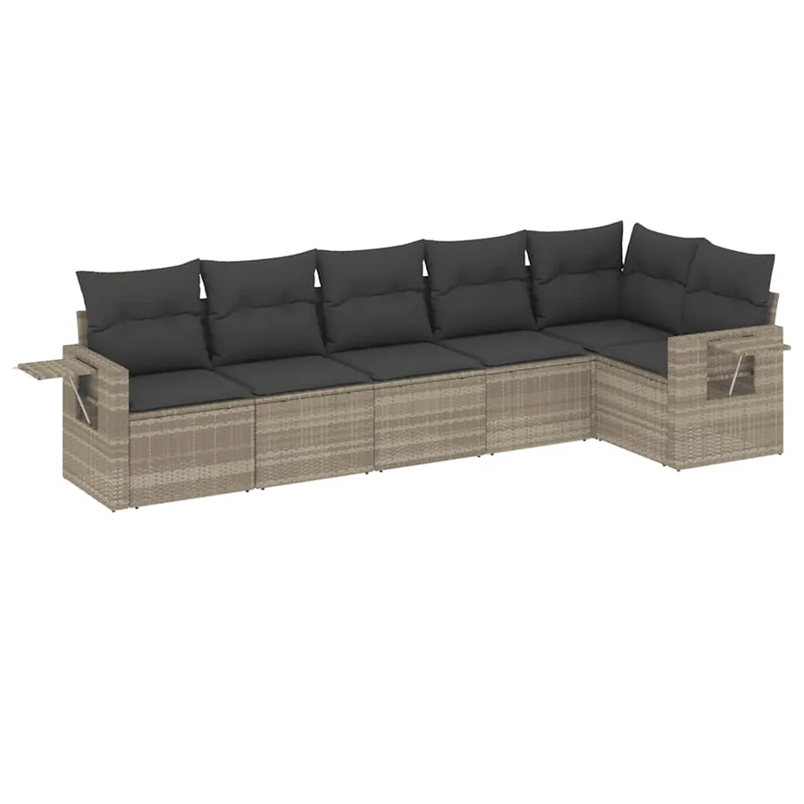 Salon de jardin 6 pcs avec coussins gris clair résine tressée - 2